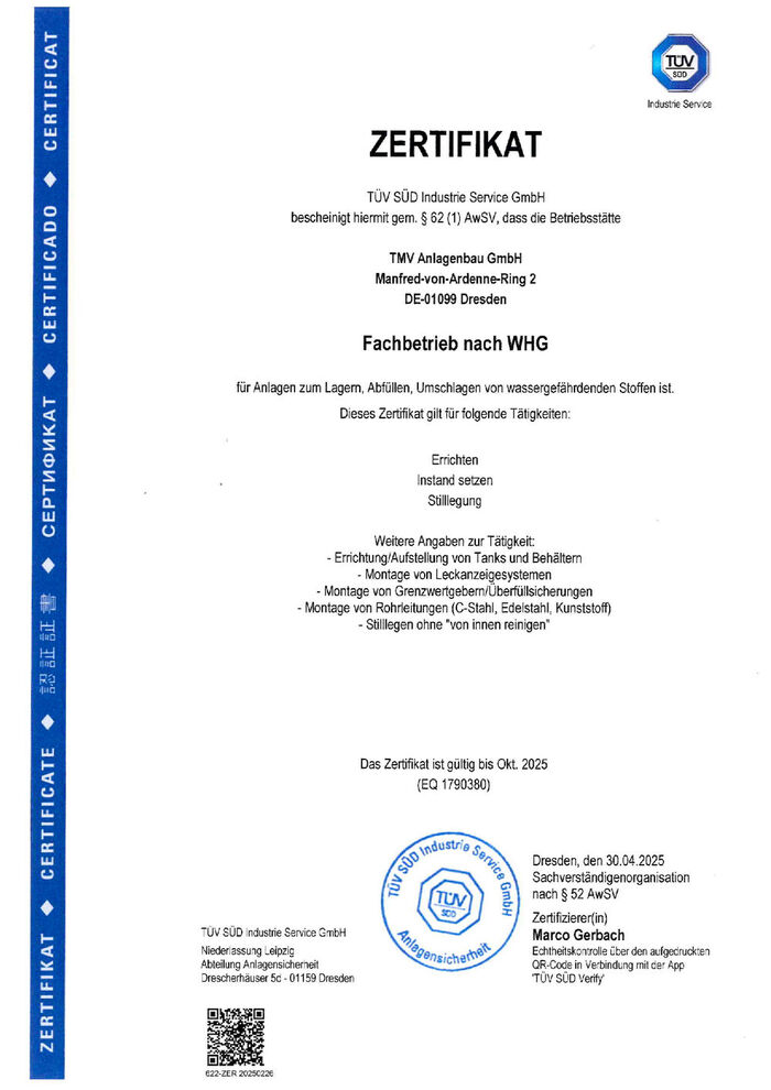 TMV Fachbetrieb nach WHG